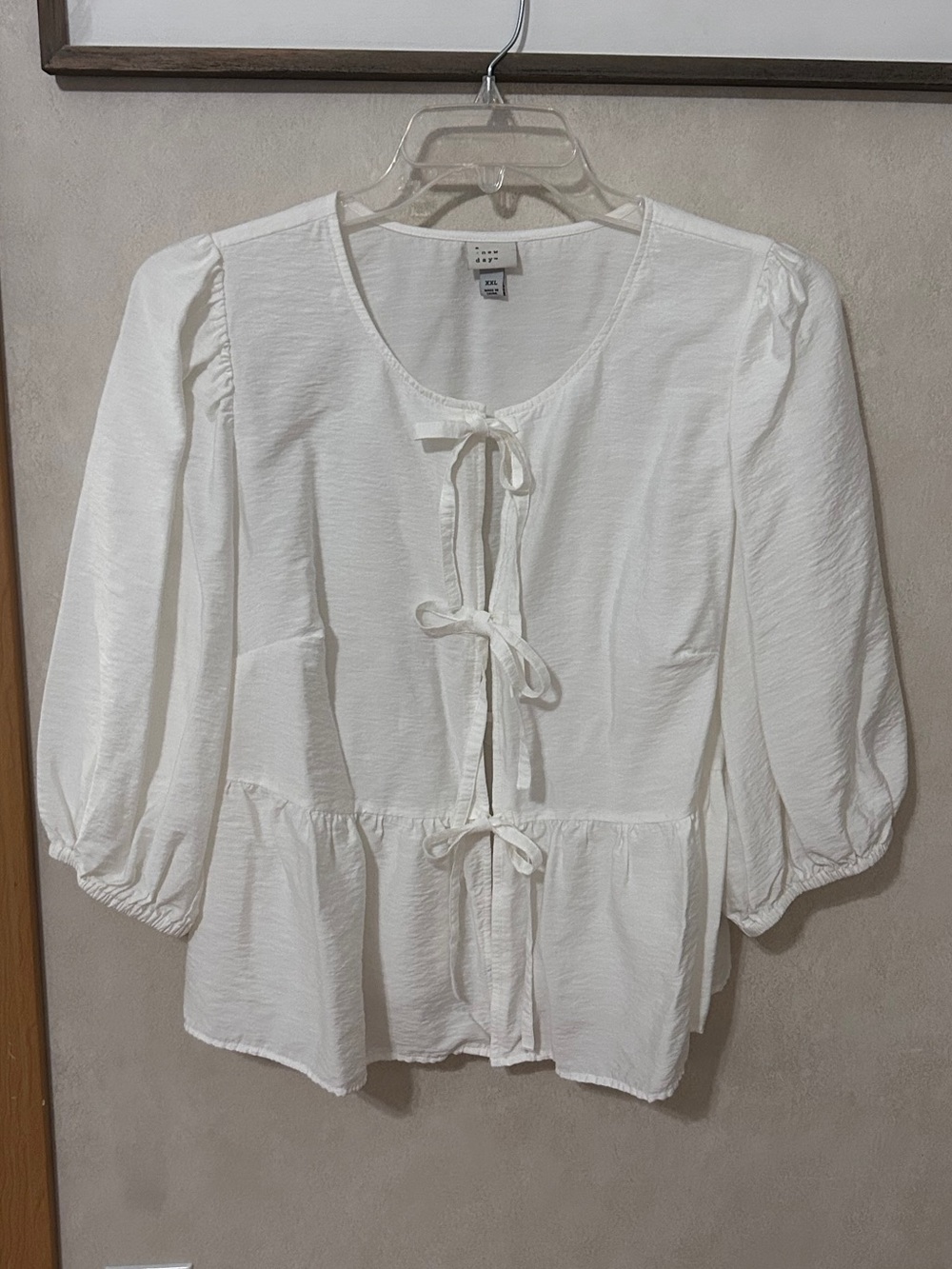 Women's White Tie-Front Peplum Top
